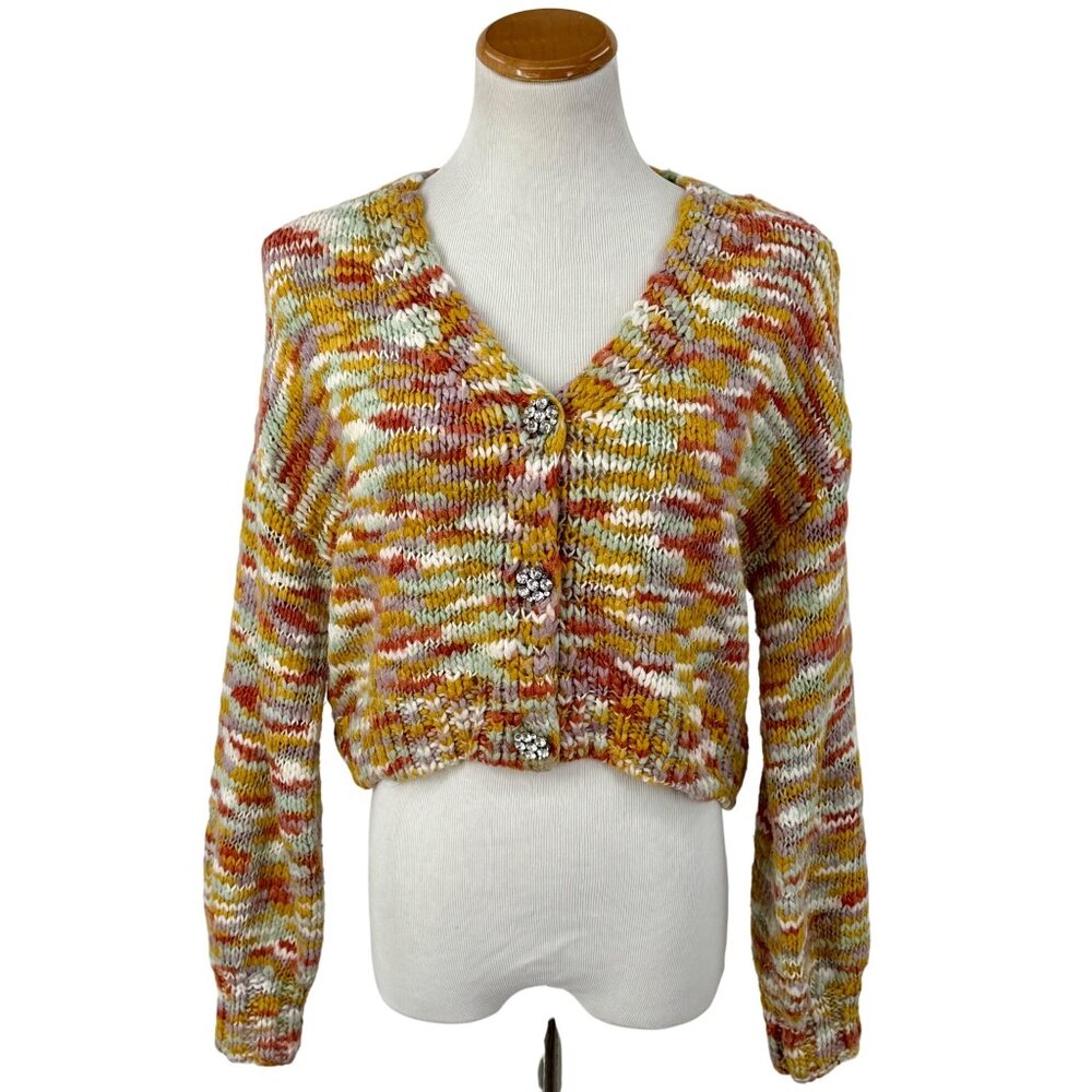 Wild Fable Multicolored Rhinestone Button Front Cardigan Knit| Boho Indie Sleaze - Picture 2 of 16